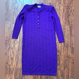 Vintage St. John by Marie Gray Vibrant Purple Long Sleeve Knit Dress | M